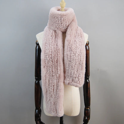 Hot Sale Long Style Real Genuine Rex Rabbit Fur Scarf Winter Knitted 2025