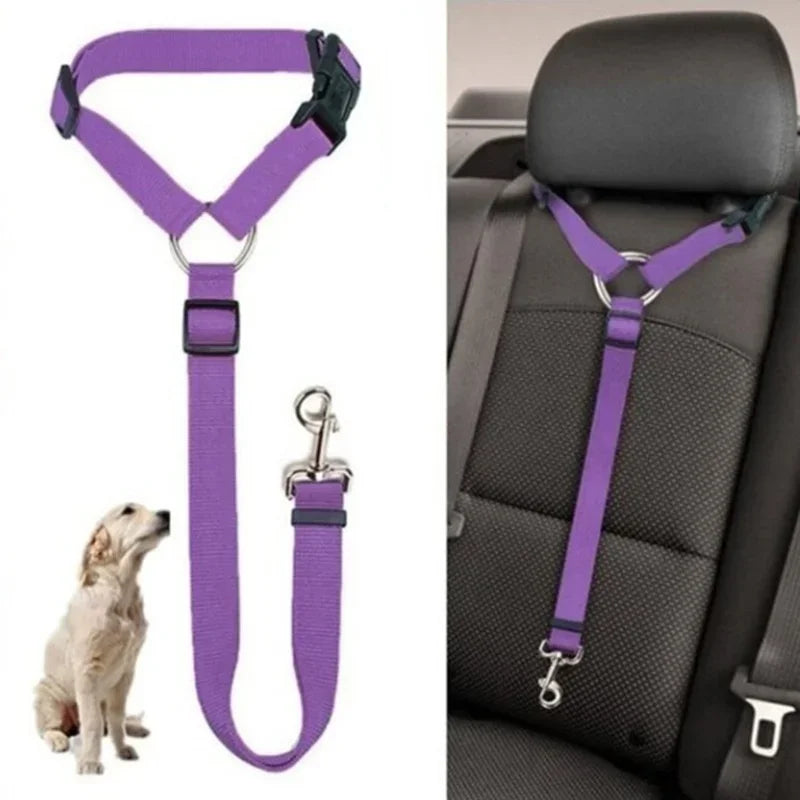 Solid Color Two-in-one Pet Car Seat Belt Nylon Lead Leash Backseat Safety Belt 2025