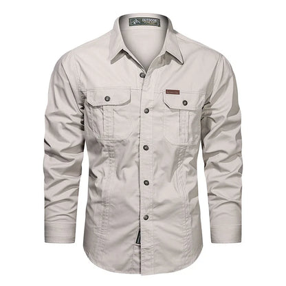 2025 Cargo Shirt Men Long Sleeve Casual Cotton Shirts High Quality Camisa Military Overshirt