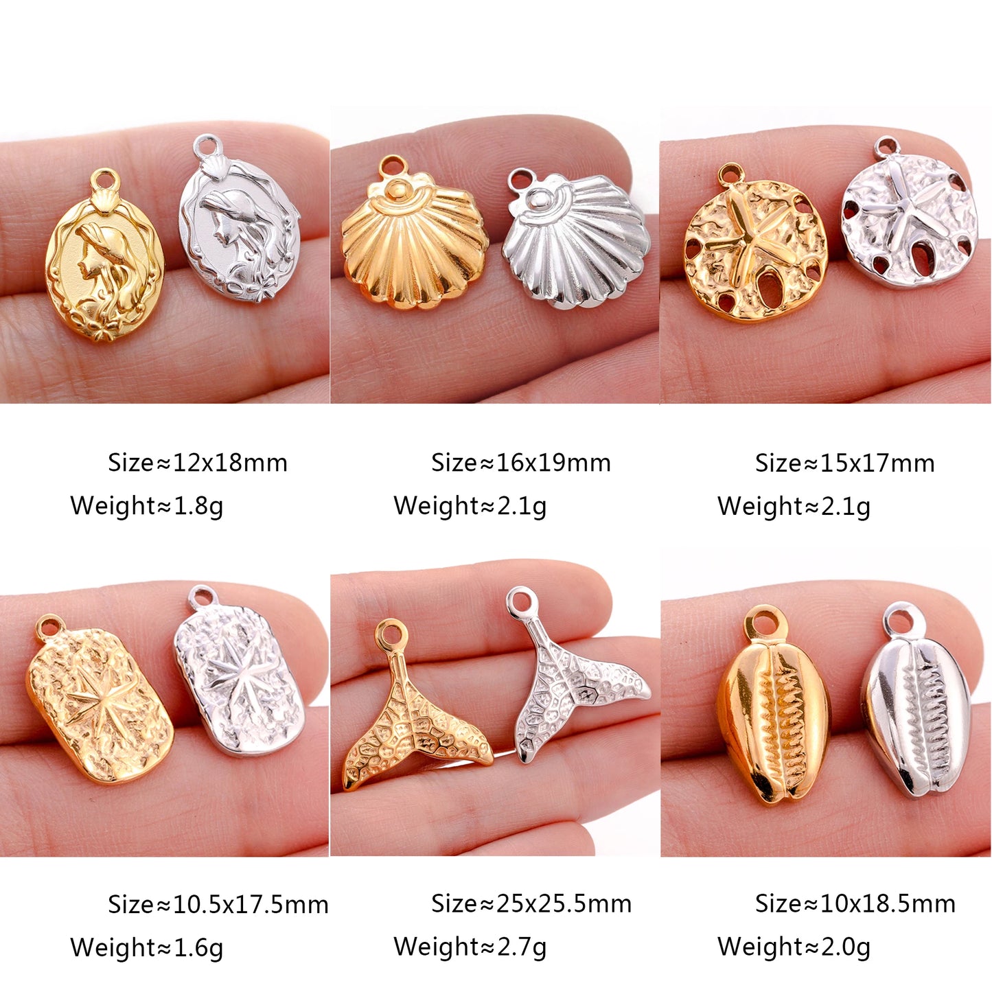 3Pcs/Lot Mermaid Tail/Seahorses/Conch/Charms for Jewelry Making Supplies Diy Earrings Bracelet Necklace Stainless Steel Pendants