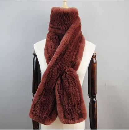 Hot Sale Long Style Real Genuine Rex Rabbit Fur Scarf Winter Knitted 2025