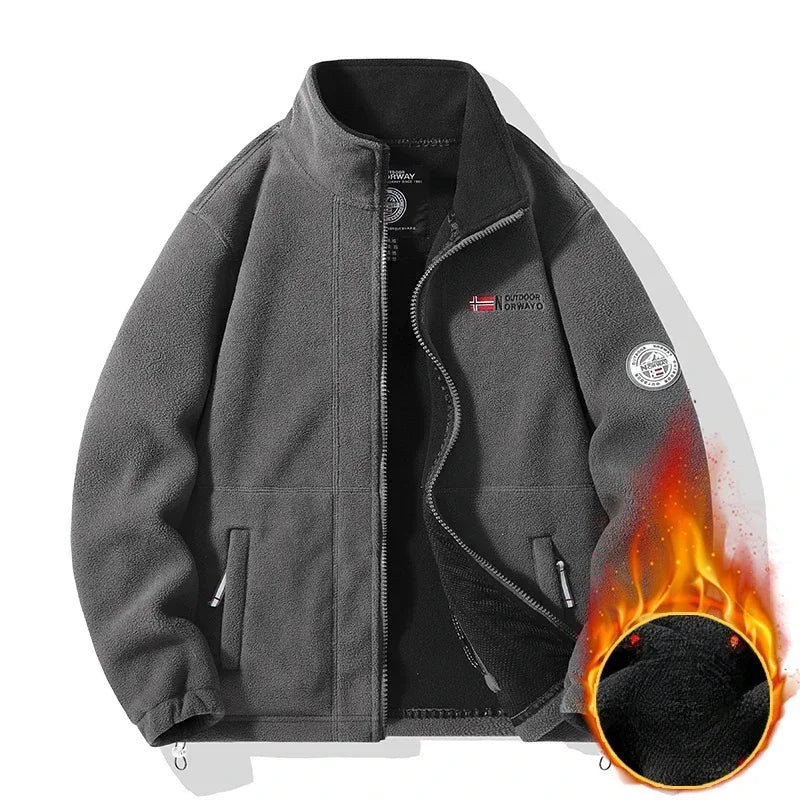 Winter Warm Fleece Jacket Men's Climbing Double Thickened Pocket Jacket Outdoor High Collar 2025