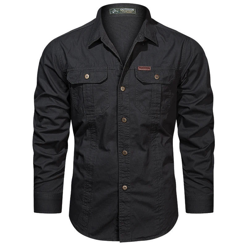 2025 Cargo Shirt Men Long Sleeve Casual Cotton Shirts High Quality Camisa Military Overshirt