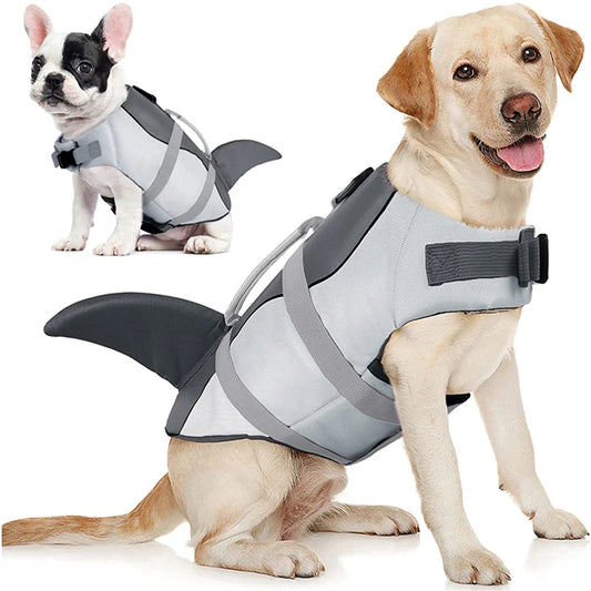 Dog Life Jacket with Rescue Handle Ripstop Shark Vest for Swimming Pool Beach Boating Pet Safety Swimsuit