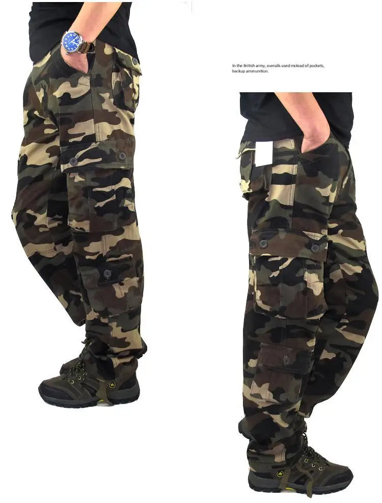 Men's Tactical Camouflage Overalls High-Quality Cotton Multi-Pocket Trousers Sports