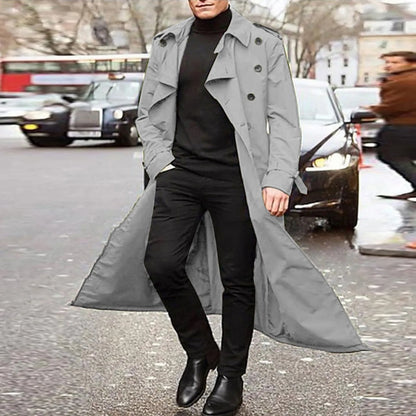 Autumn Winter Man Jacket Long Trench Coat Double Breasted Coats Belt Soild Lapel Loose Jacket Fast Shipping