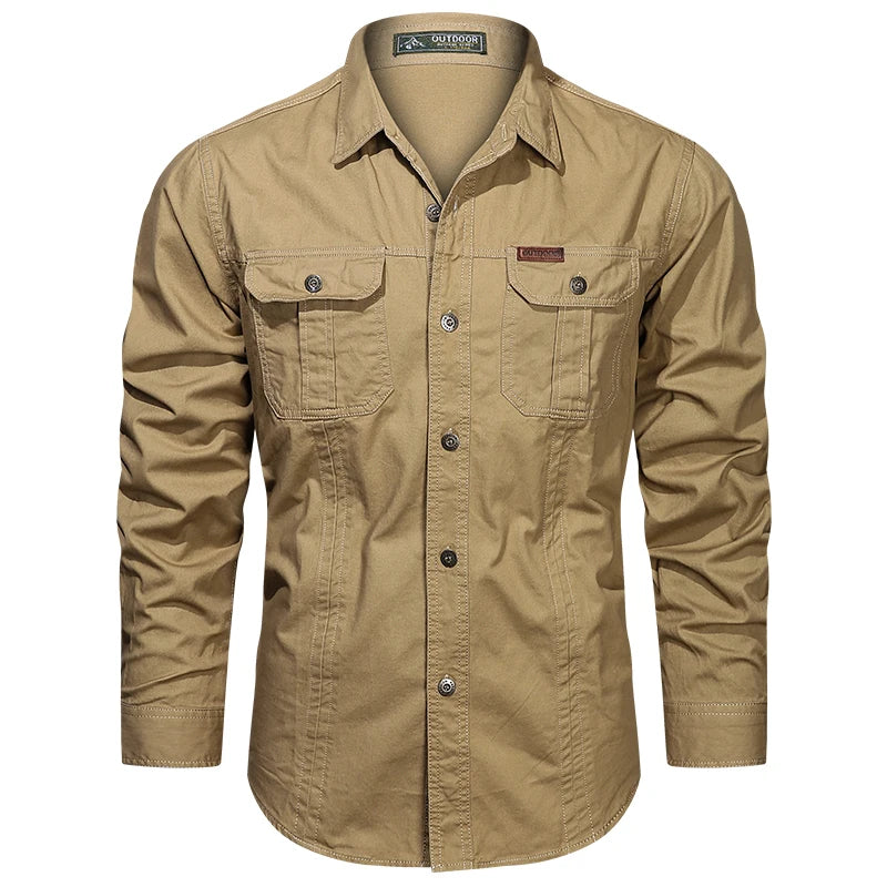 2025 Cargo Shirt Men Long Sleeve Casual Cotton Shirts High Quality Camisa Military Overshirt