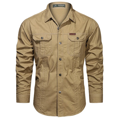 2025 Cargo Shirt Men Long Sleeve Casual Cotton Shirts High Quality Camisa Military Overshirt