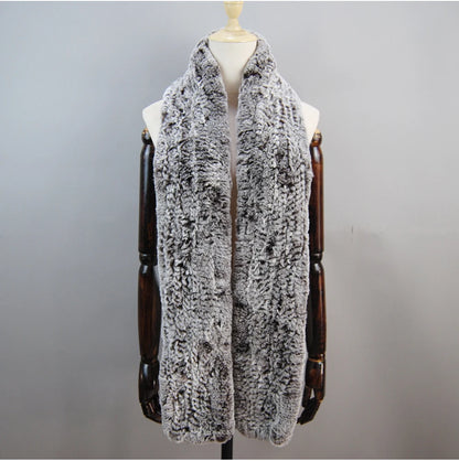 Hot Sale Long Style Real Genuine Rex Rabbit Fur Scarf Winter Knitted 2025