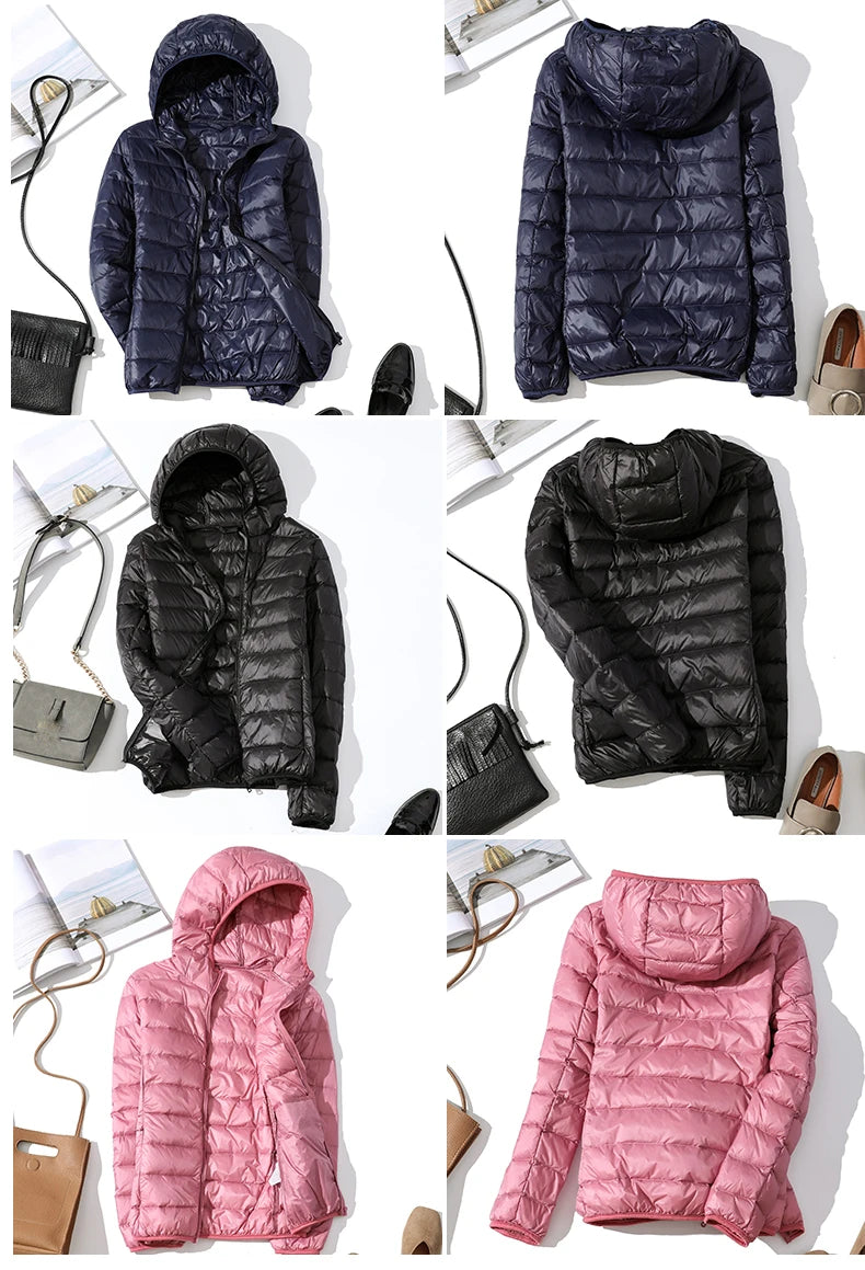 Ultra-light Thin Down Jacket Women 2025 Autumn Winter Slim Short Hooded