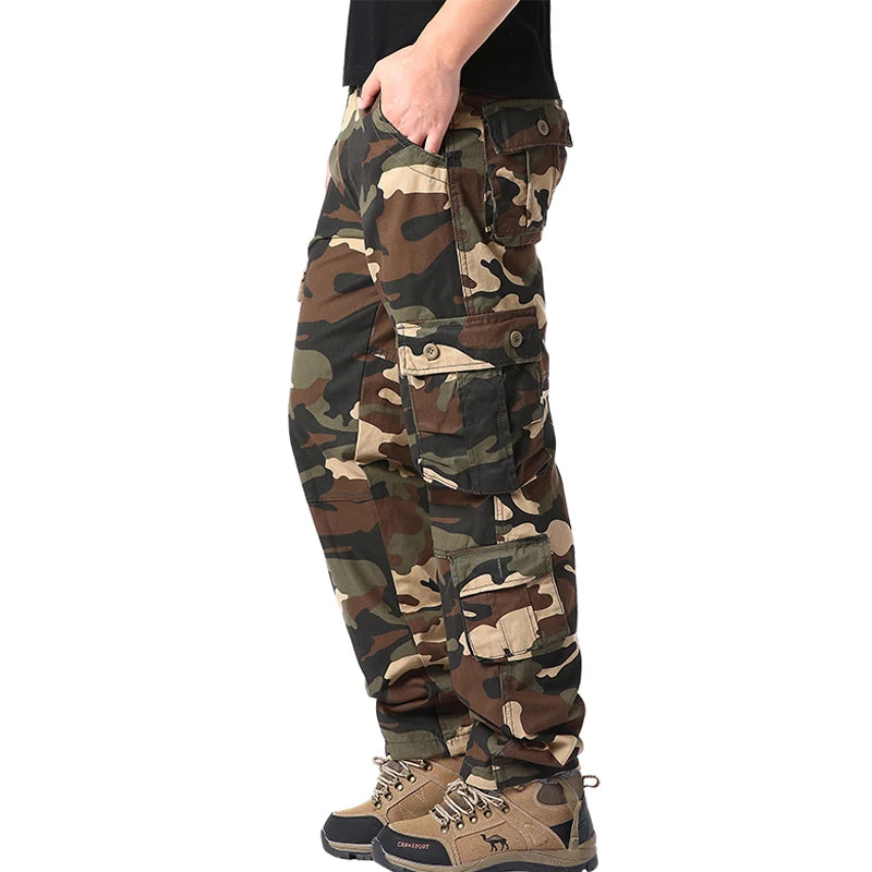 Men's Tactical Camouflage Overalls High-Quality Cotton Multi-Pocket Trousers Sports