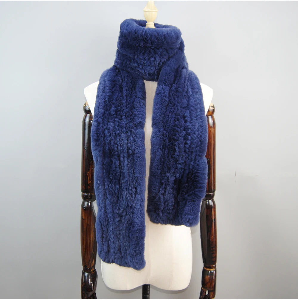 Hot Sale Long Style Real Genuine Rex Rabbit Fur Scarf Winter Knitted 2025