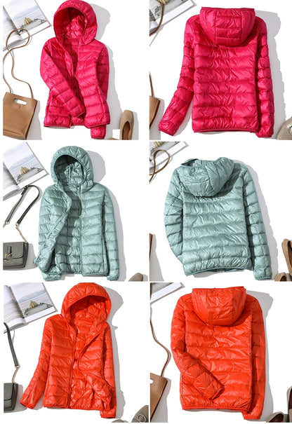 Ultra-light Thin Down Jacket Women 2025 Autumn Winter Slim Short Hooded