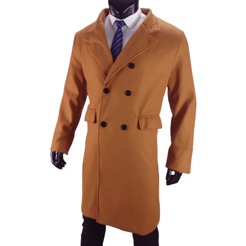 Men Long Double-breasted Coat 2025