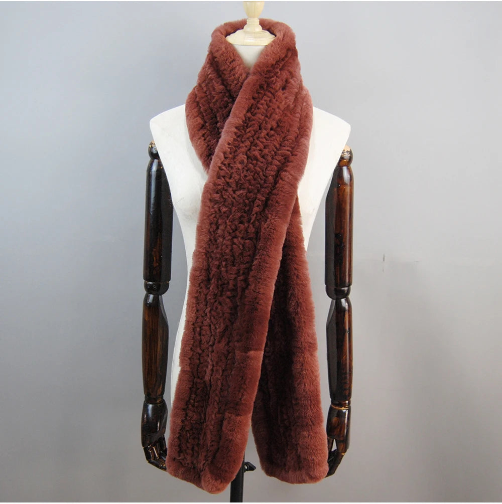 Hot Sale Long Style Real Genuine Rex Rabbit Fur Scarf Winter Knitted 2025