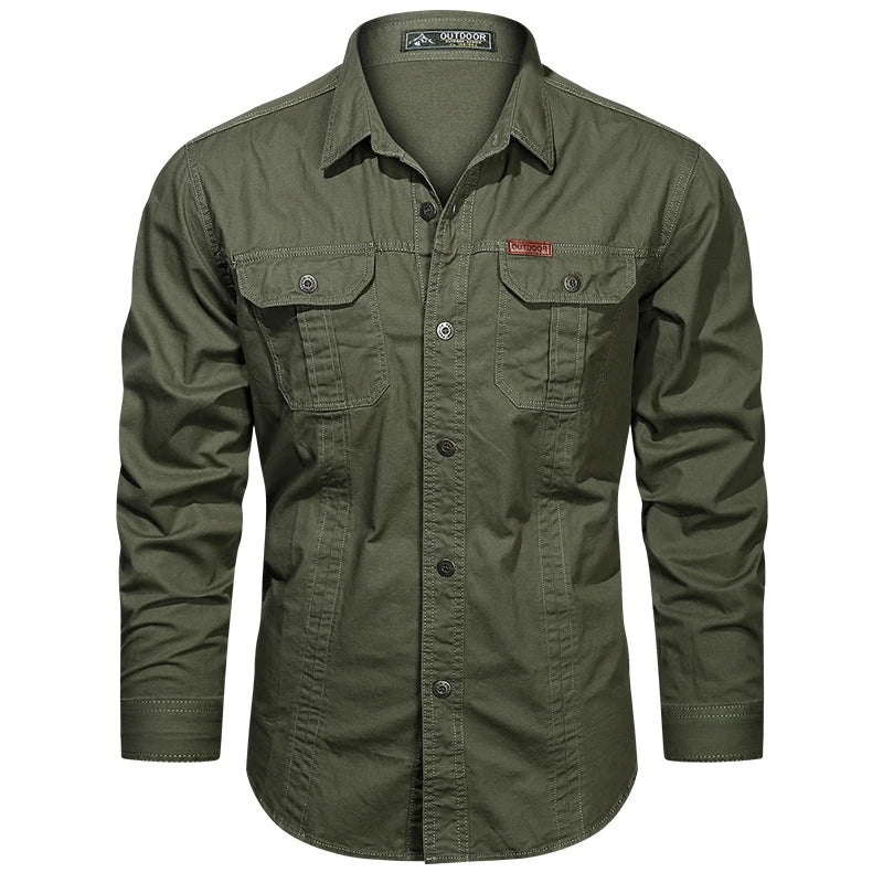 2025 Cargo Shirt Men Long Sleeve Casual Cotton Shirts High Quality Camisa Military Overshirt