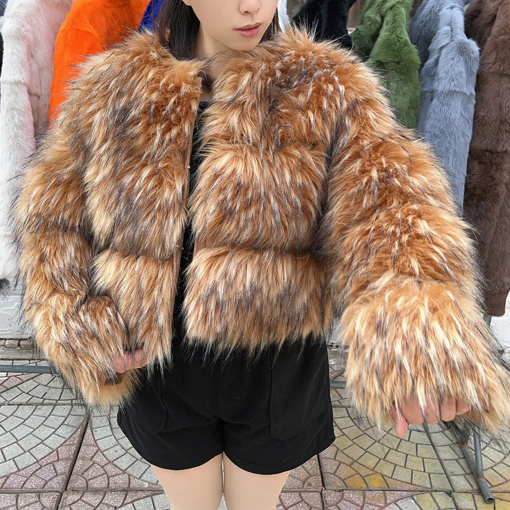 HOOOFUR Faux Fur Coat Women's Jacket Winter Fashion Warm Thick Fox Raccoon Leather 2025