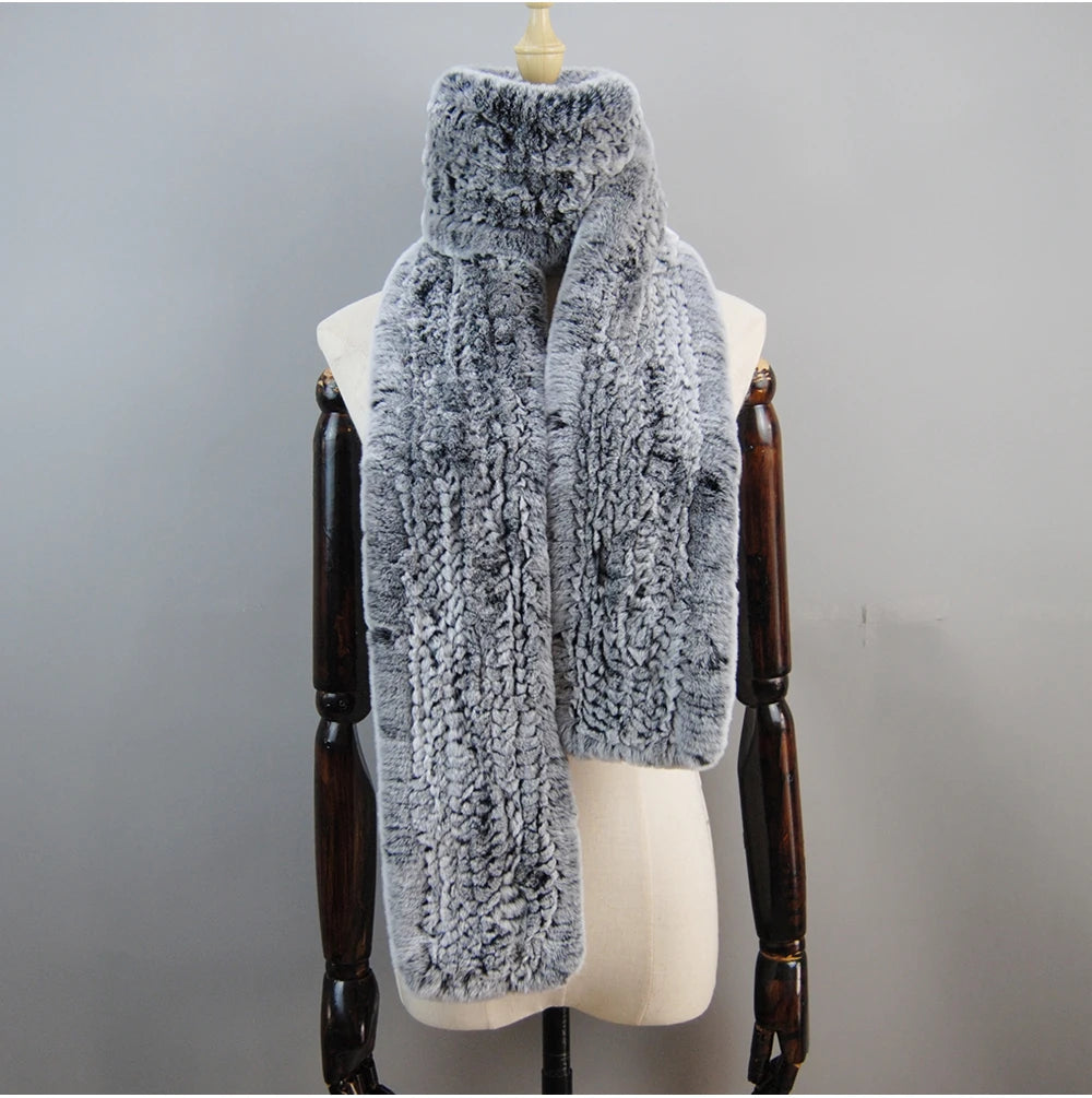 Hot Sale Long Style Real Genuine Rex Rabbit Fur Scarf Winter Knitted 2025