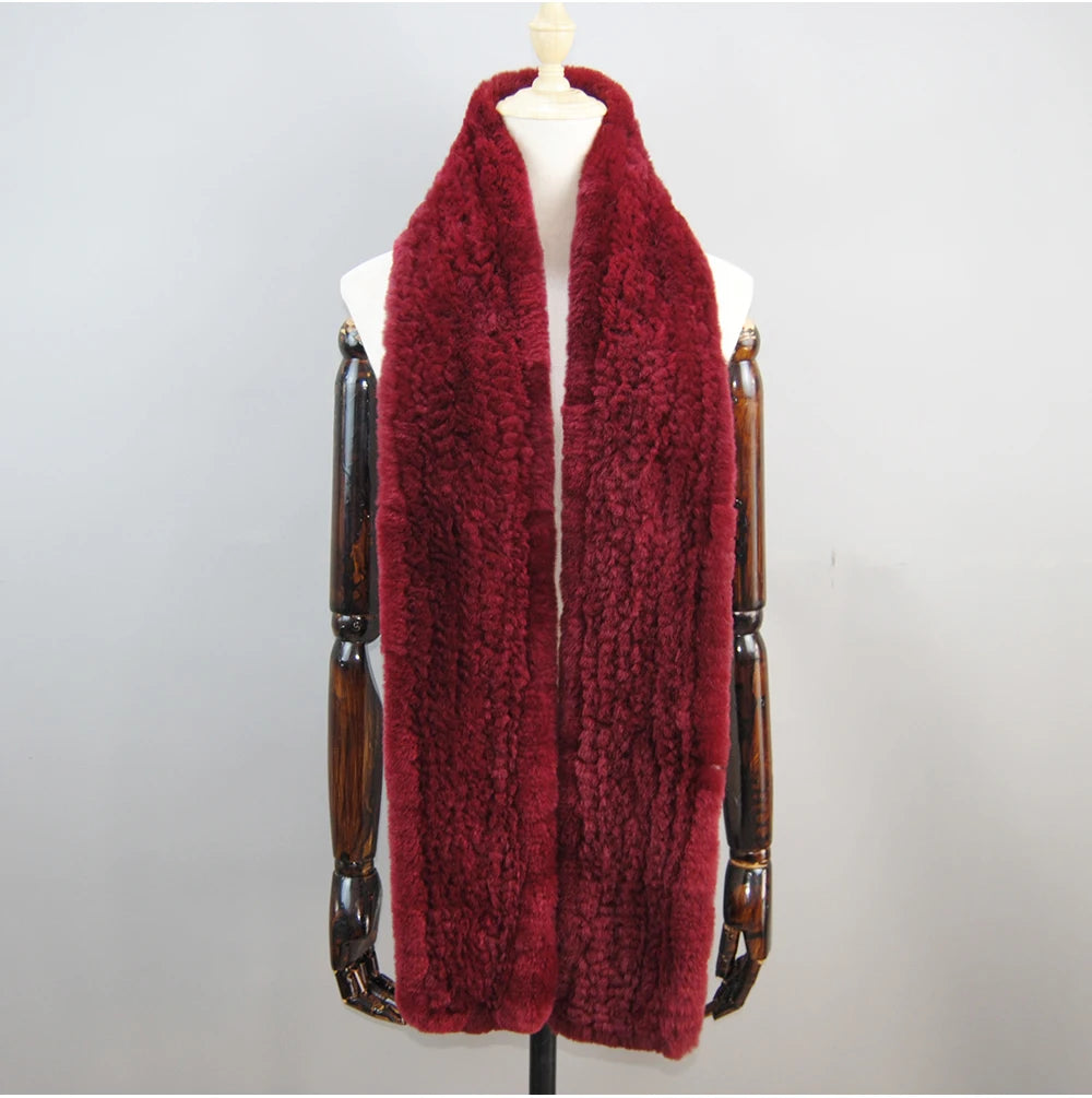 Hot Sale Long Style Real Genuine Rex Rabbit Fur Scarf Winter Knitted 2025