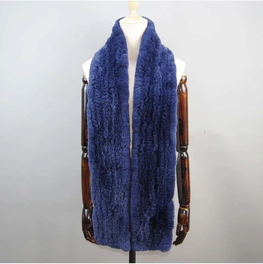 Hot Sale Long Style Real Genuine Rex Rabbit Fur Scarf Winter Knitted 2025