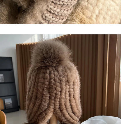 Winter Hot Sale Real Mink Fur Hat For Women Knitted Mink Fur Ear Warm Cap 2025