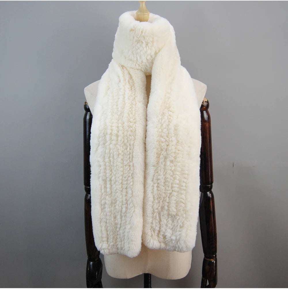 Hot Sale Long Style Real Genuine Rex Rabbit Fur Scarf Winter Knitted 2025