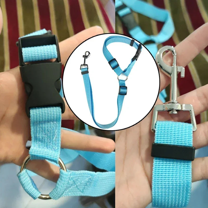 Solid Color Two-in-one Pet Car Seat Belt Nylon Lead Leash Backseat Safety Belt 2025