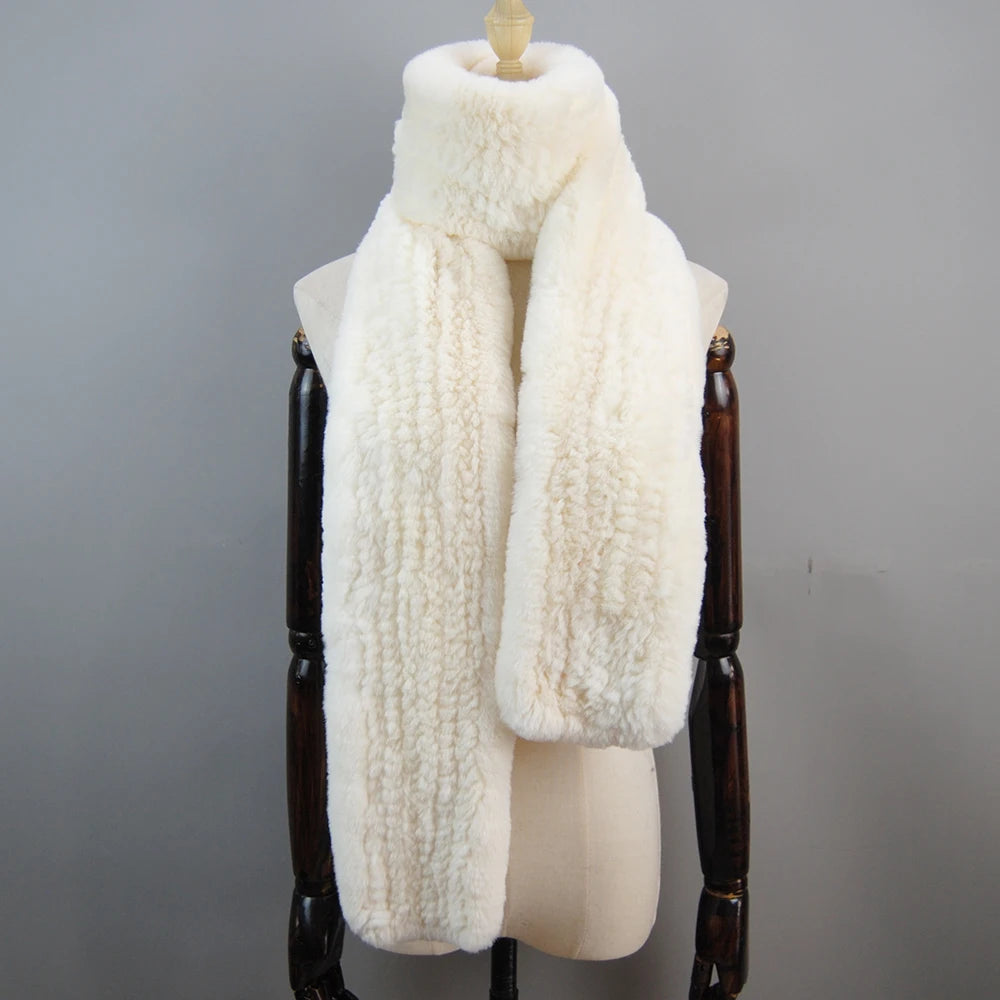 Hot Sale Long Style Real Genuine Rex Rabbit Fur Scarf Winter Knitted 2025