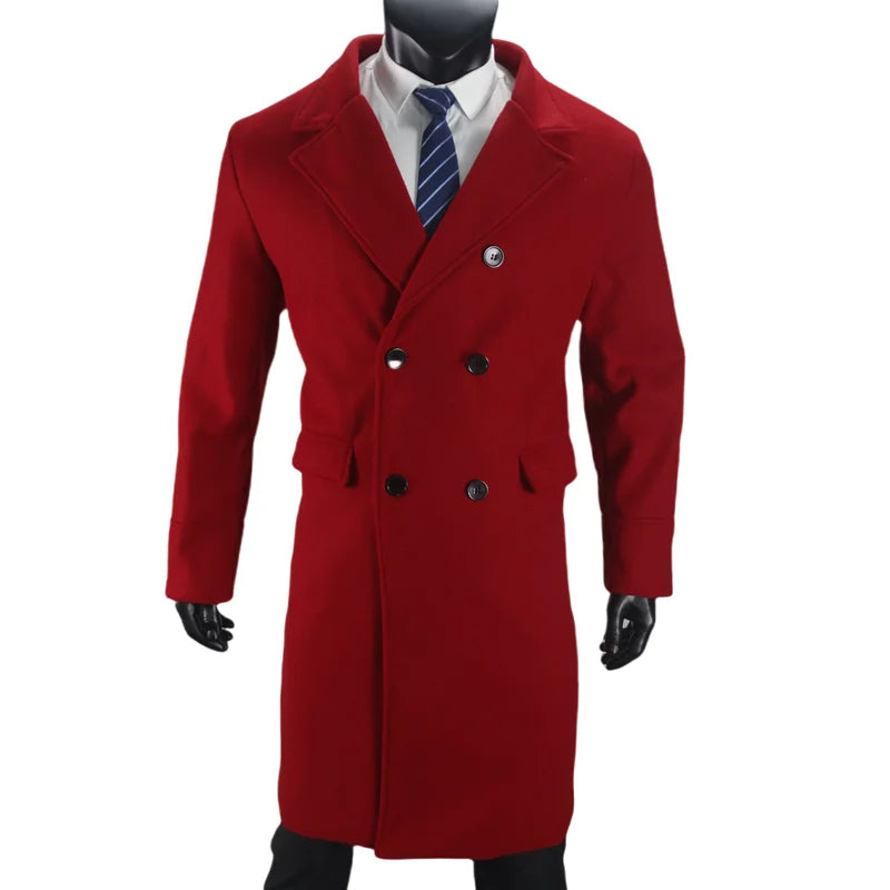 Men Long Double-breasted Coat 2025