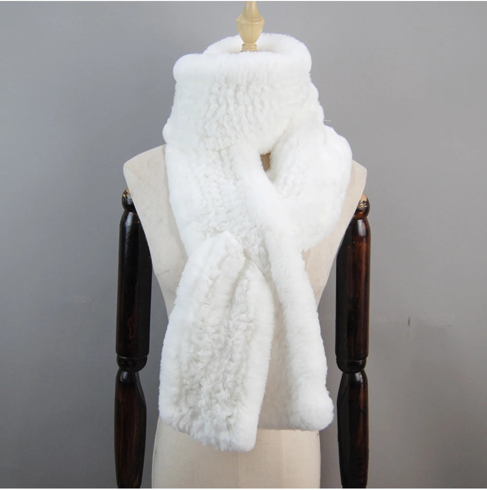 Hot Sale Long Style Real Genuine Rex Rabbit Fur Scarf Winter Knitted 2025