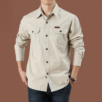 2025 Cargo Shirt Men Long Sleeve Casual Cotton Shirts High Quality Camisa Military Overshirt