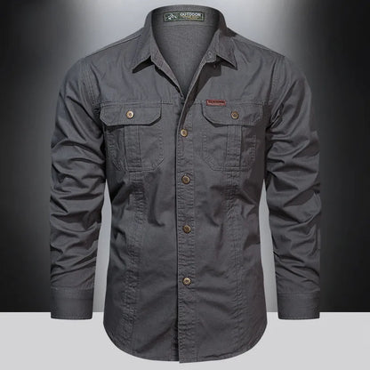 2025 Cargo Shirt Men Long Sleeve Casual Cotton Shirts High Quality Camisa Military Overshirt