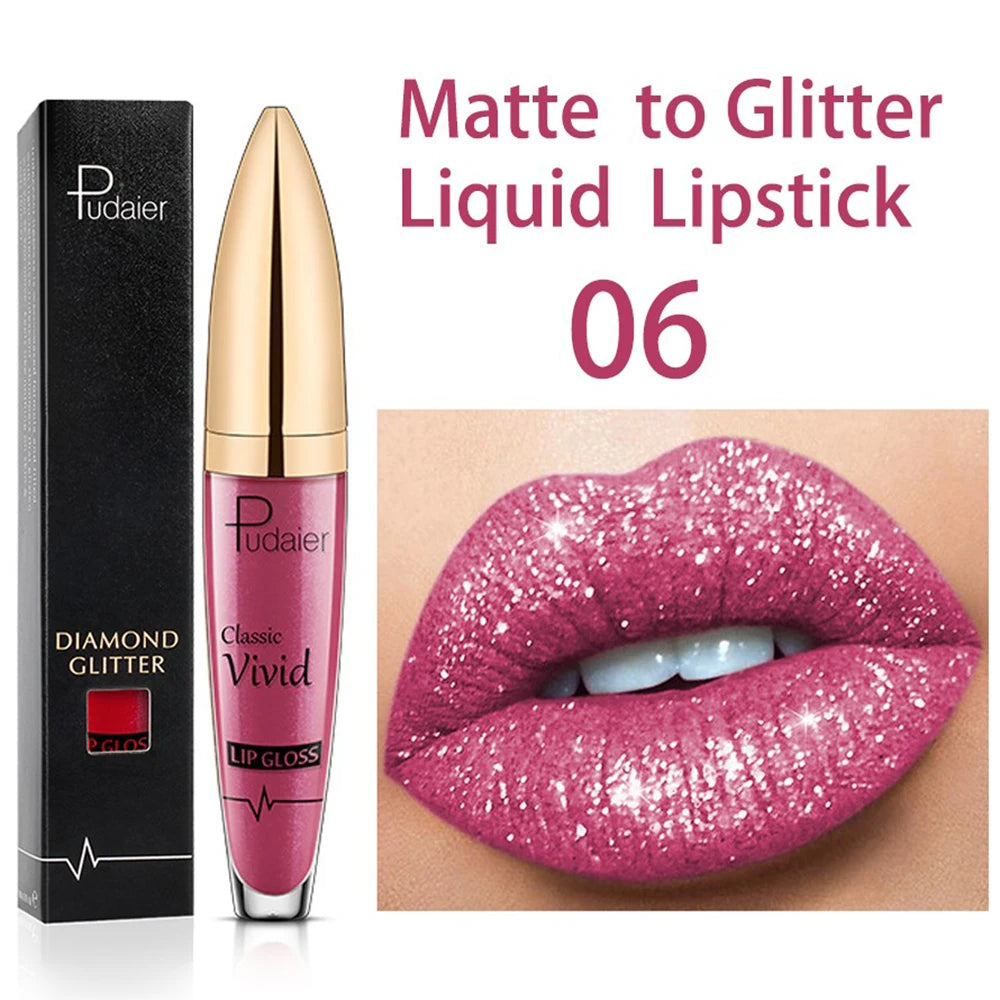 15 Colors  Waterproof Diamond Glitter Liquid Lipstick Long Lasting Pearl Women Sexy Lips Tint Makeup Lip Glaze