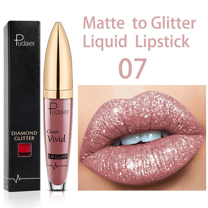 15 Colors  Waterproof Diamond Glitter Liquid Lipstick Long Lasting Pearl Women Sexy Lips Tint Makeup Lip Glaze