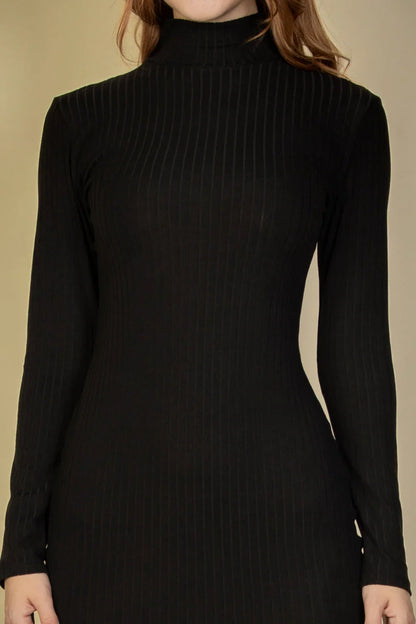 Ribbed Mock Neck Long Sleeve Bodycon Midi Dress (CAPELLA)